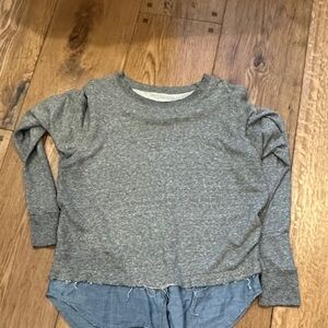 Current/Elliott Heather Gray and Denim Blue Long Sleeve Tee